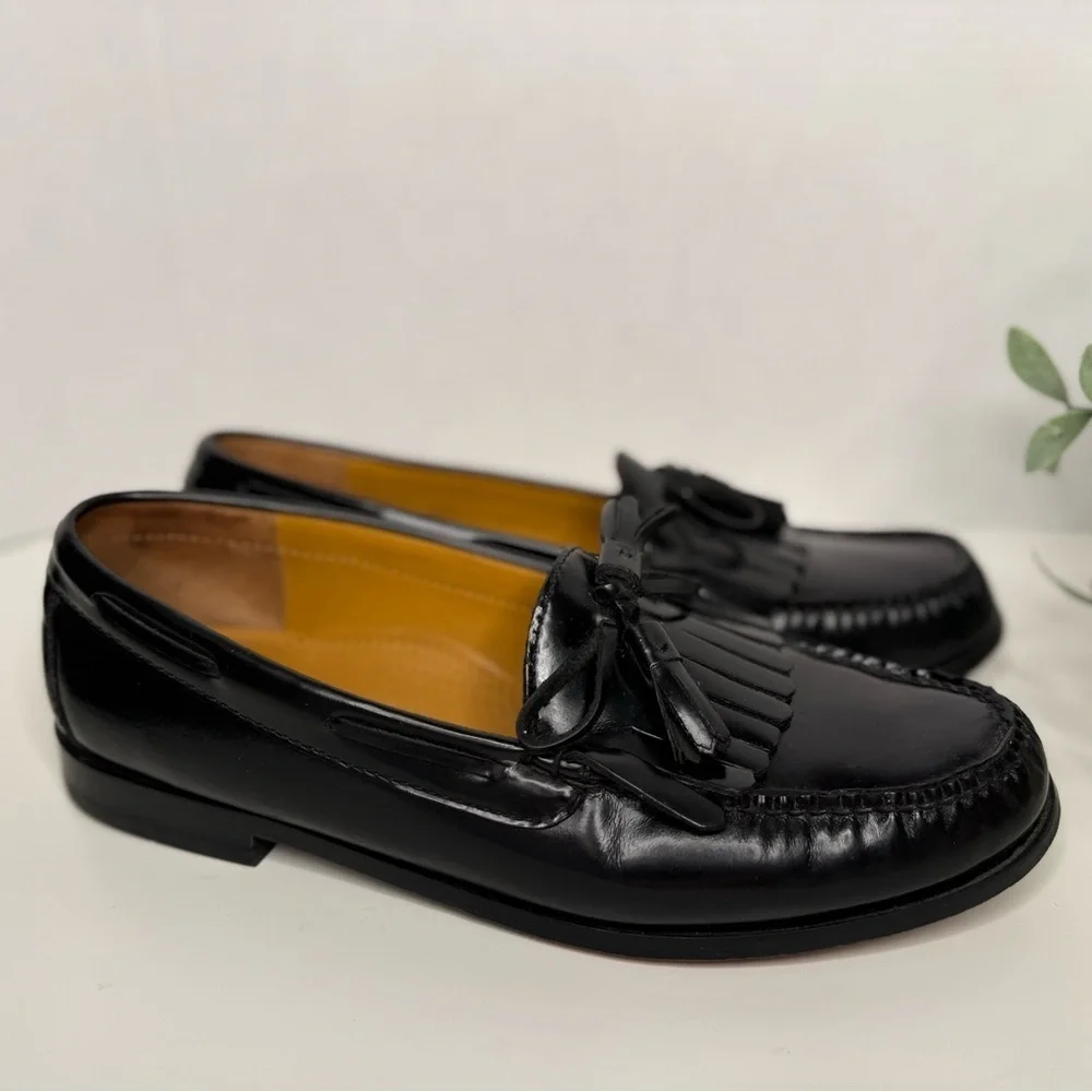 Cole Haan Pinch Tassel Classic Black Leather Dress Loafers Size 10D Preppy Lux